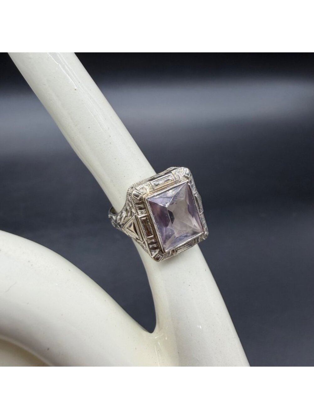 Art Deco 14K White Gold Ring Purple Stone Size 5.25 White Wile & Warner Vintage